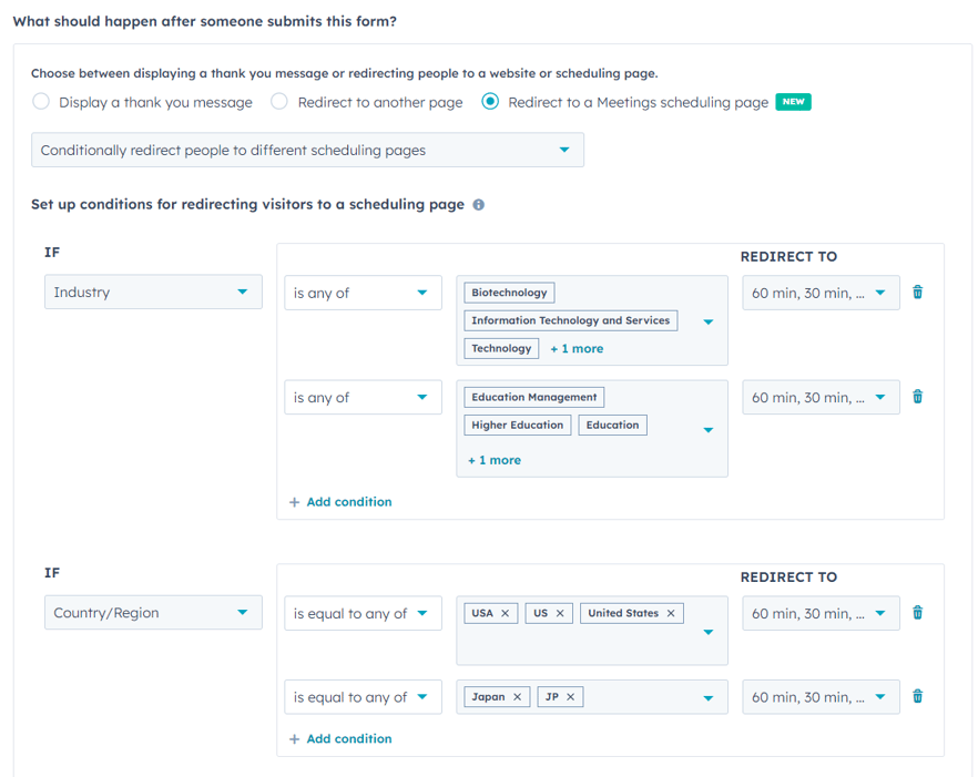 HubSpot lead form routing