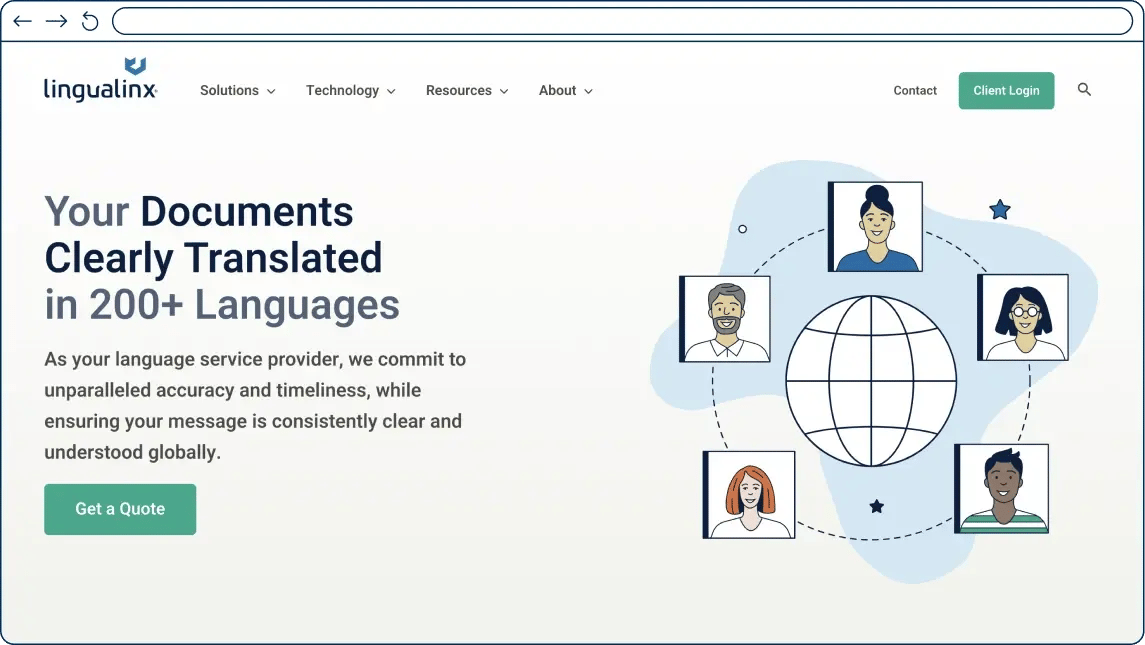 Lingualinx website home page hero section