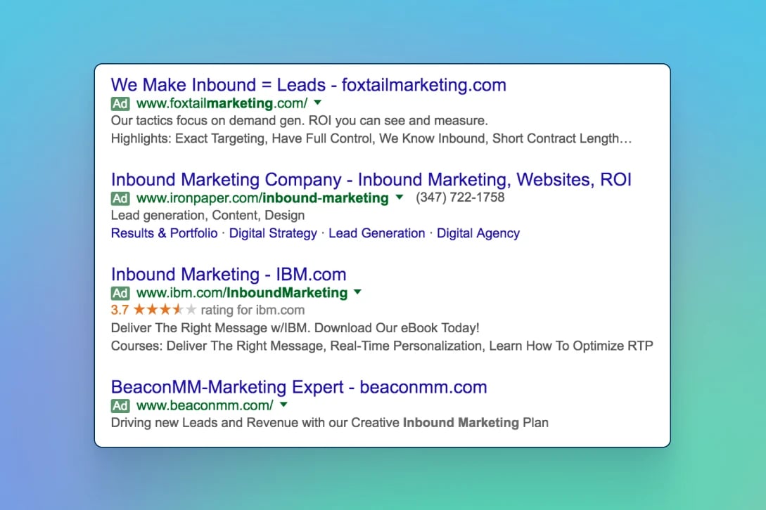 Screenshot of Google showing ads in search results