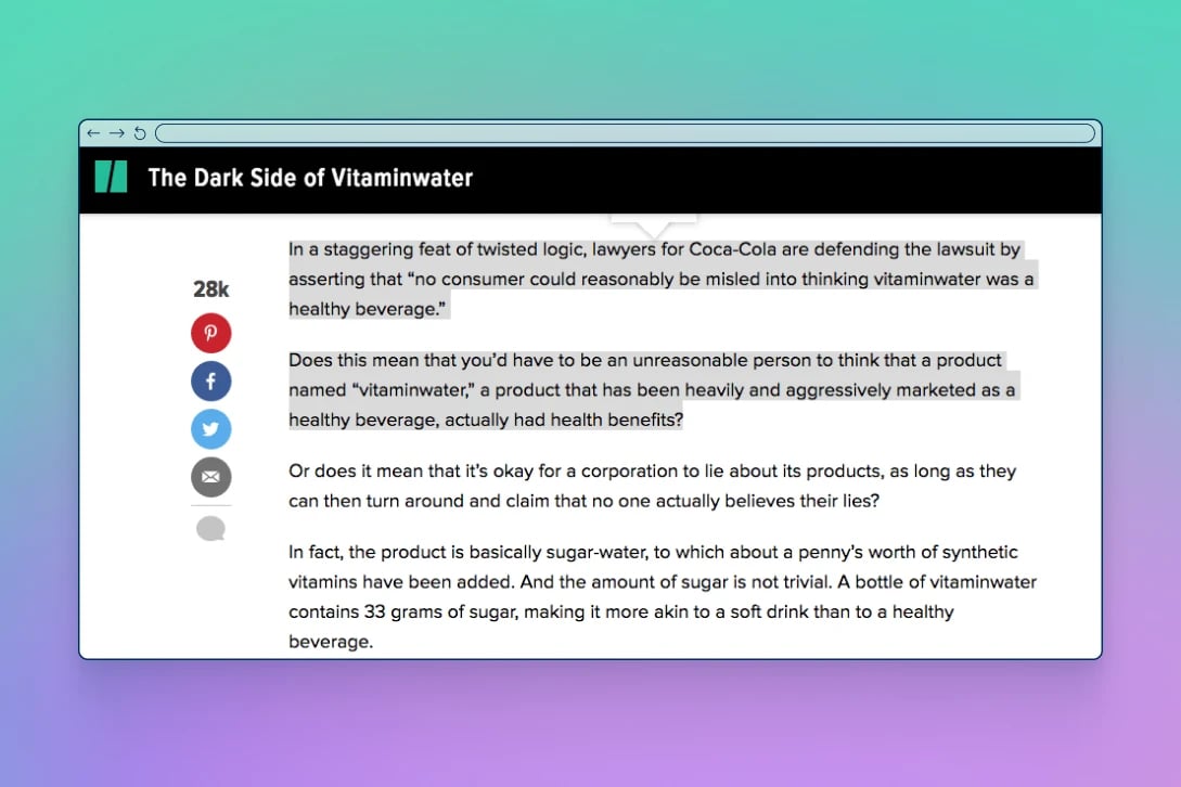 Screenshot of the Huffpost article titled The Dark Side of Vitaminwater